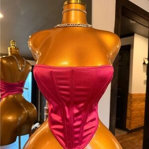SHEIN Fuchsia Satin Strapless Corset Camisole